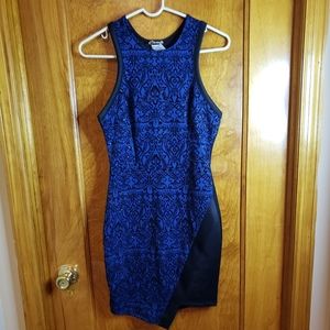 Asymmetrical Royal Blue & Black bodycon dress